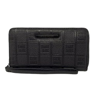 Steve Madden LARGE ZIP AROUND Wristlet Wallet BLK MULTI LOGO