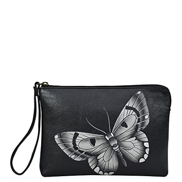 Anna By Anuschka Women Hand Painted Genuine Leather Wristlet Clutch Butterfly Black Butterfly Black