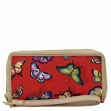 Anuschka RFID Blocking Wristlet Travel Wallet Wanderlust Collection Nylon Fabric with Genuine Leather Trim and Artwork Print
