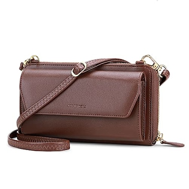 nuoku Womens RFID Wallet Purse Wristlet Crossbody Clutch with Zip Around 2 Strap Coffee