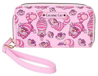 Disney Wallet Wristlet Zip Clutch Faux Leather Cheshire Cat Pink