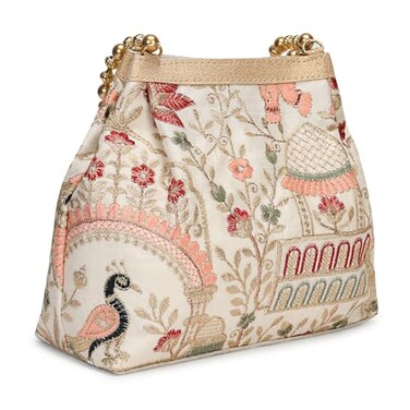 LONGING TO BUY Womens Potli Bags Wristlets Clutch for Wedding Potli for Gift White Multi002