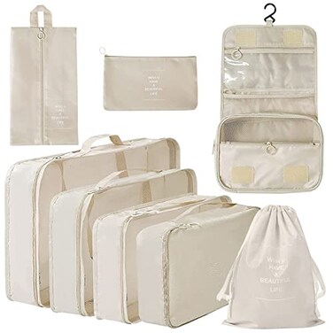 Xducom 8 Set Packing Cubes Travel Luggage Packing Organizers Beige