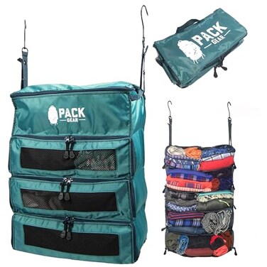 Pack Gear Hanging CarryOn Organizer Our Fitted Hanging Luggage Organizer Perfectly Fits Any Carry On Our Packing Cubes For Travel Use Mesh Windows to Make Finding Clothes Easy Green M