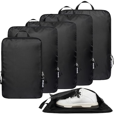 BAGAIL 6 Set Ultralight Compression Packing Cubes Packing Organizer for Travel Accessories Luggage Suitcase Backpack70D Black