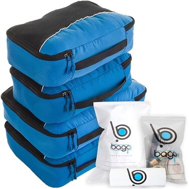 Bago Packing Cubes for Suitcases 7Pcs Luggage Suitcase Organiser Bags Set Compression Packing Cubes for Travel Accessories Essentials 4 Cubes plus 3 Sealed ZipBags Blue Blue 4pcs Set