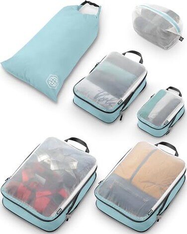 TRIPPED Travel Gear Large Packing Cube Set with See Through Mesh Compression Packing Cubes Travel Organizers by Dusty Teal