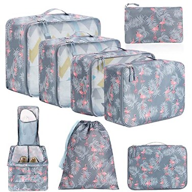 BAGAIL 8 Set Packing Cubes Luggage Packing Organizers for Travel AccessoriesRed Flamingo
