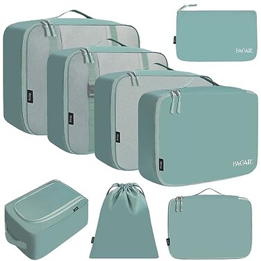 BAGAIL 8 Set Packing Cubes Luggage Packing Organizers for Travel AccessoriesDusty Blue