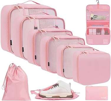 BAGAIL 10 Set Packing Cubes Various Sizes Packing Organizer for Travel Accessories Luggage Carry On SuitcasePink