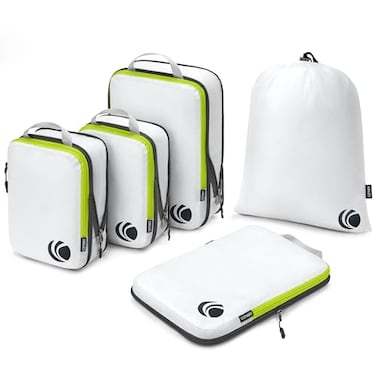 Cipway 5 Set Compression Packing Cubes for Travel Ultralight Packing Organizers for Luggage Suitcase Backpack White L