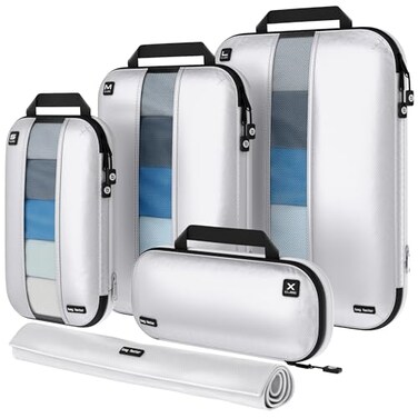 Bag Factor Premium Ultralight Compression Packing Cubes for Travel Luggage Organizer Set White 5 Set