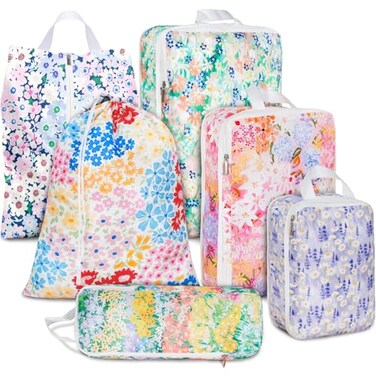 ysnifeiw 6 Pcs Compression Packing Cubes Waterproof Suitcase Travel Bag Luggage Backpack Organizer Travel Cubes for PackingSmall Floral Print