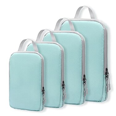 WOOMADA Compression Packing Cubes for Suitcases Travel Essentials 4 Set Expandable Travel Bags Organizer for Luggageturquoise