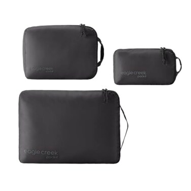 Eagle Creek PackIt Isolate Cube Set Packing Cubes for Stackable Storage Convenient Top Handle Easy Grab Zipper Pull Black XSSM 3