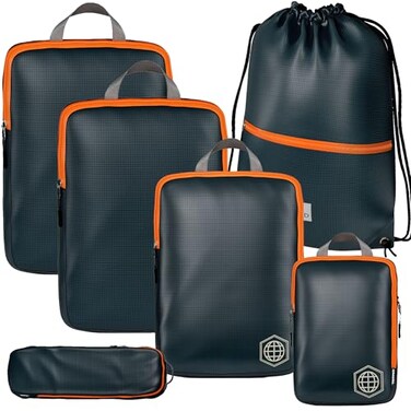 TRIPPED Travel Gear Compression Packing Cubes for Travel 6 Piece Luggage Organizer Set with Lightweight Laundry BagBackpack Travel Essentials for CarryOn Suitcase or Checked Luggage GreyOrange