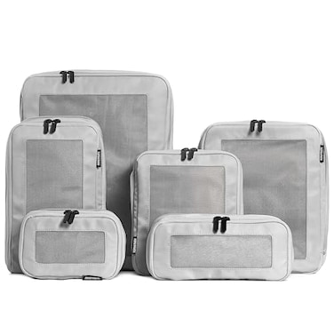 Aerotrunk Compression Packing Cubes for Travel Luggage Organizer Bags Double Zipper Packing Cubes for Suitcases 6Pack Light Grey