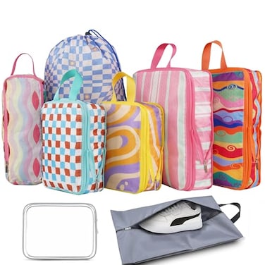 Hitanfe 8 Pcs Compression Packing Cubes Travel for Suitcases Waterproof Luggage Organizer Washable Storage Bags Set for Backpack Travel Packaging Cubes for CarryOns and Storage
