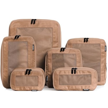 Aerotrunk Compression Packing Cubes for Travel Luggage Organizer Bags Double Zipper Packing Cubes for Suitcases 6Pack Mocha
