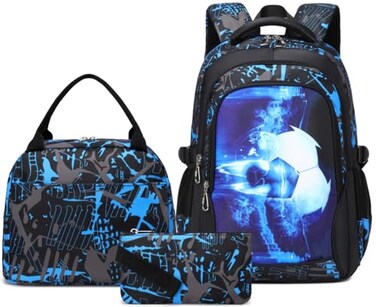 BABUN Boys Backpacks For Elementary Middle School Bookbag Set Kids Heavy Duty Durable Teenage Student Sturdy Waterproof 5Blue Soccer Set