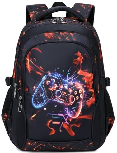 BABUN Boys Backpack for Elementary Kids Bookbag Middle School Bags Heavy Duty Soccer Laptop Durable Waterproof 18 In 3Black Red Game