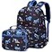 AUIVTY Excavator Backpak for Boys Preschool Backpack with Lunch Box Set Toddler Boy Bookbag Small Chest Strap Children Preschool Kindergarten Backpack Blue Excavator