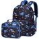 AUIVTY Excavator Backpak for Boys Preschool Backpack with Lunch Box Set Toddler Boy Bookbag Small Chest Strap Children Preschool Kindergarten Backpack Blue Excavator