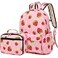 AUIVTY Strawberry Backpack for Girls Elementary School Girls Backpack with Lunch Box Kindergarten Bookbag Pink Preschool Backpack Toddler