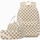 AUIVTY School Backpack for Girls Teens Corduroy Checkered Bookbag with Lunch Box Set Kids Backpack Elementary Middle School Bag CheckeredBrown