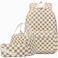 AUIVTY School Backpack for Girls Teens Corduroy Checkered Bookbag with Lunch Box Set Kids Backpack Elementary Middle School Bag CheckeredBrown