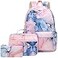 AUIVTY School backpack for Girls Teens Marble Backpack with Lunch Box Pencil Case Kids Backpack Elementary Middle SchoolPink