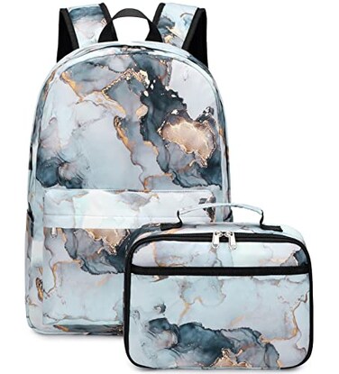 JIANYA Backpack for Girls Marble Girls Backpack with Lunch Box Kids School Bag Travel Back Packs