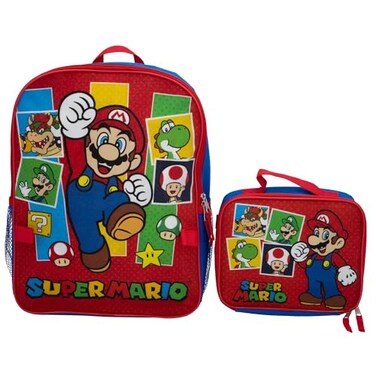 AI ACCESSORY INNOVATIONS Super Mario Brothers 2 Piece Backpack Set Boys Girls 16 School Bag Blue