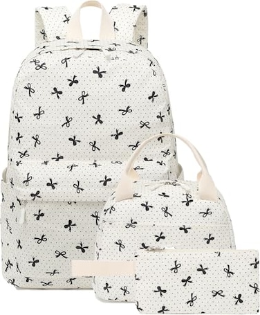 LEDAOU Kids Backpack for Girls Backpacks with Lunch Box Lightweight Bookbag Set Elementary Middle School Back pack for 814 Beige bow