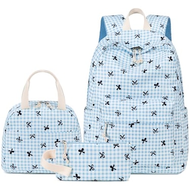 LEDAOU Kids Backpack for Girls Backpacks with Lunch Box School Bookbag Set Primary Middle School Daypack Elementary for Age 812 Blue bow