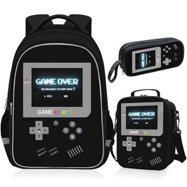 TILYTADLY School Backpack for Boys 3pcs Gamer Boys Backpack with Lunch Box Set for Kids Children Teens Elementary Middle School Students Bag Ages 61817 Video Game Bookbag Travel Back Pack