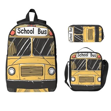 Betyiwling Bus School Backpack Kids Girls Boys Teens 3PCS Bookbag with Lunch Box Pencil case Set Lightweight Bag