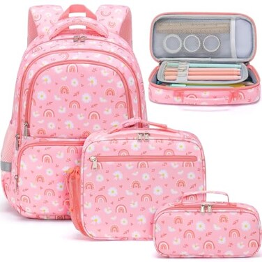 Fimibuke Kids Backpack for School Girls 3in1 Set with Lunch Box Pencil Case Ages 312 Daisy