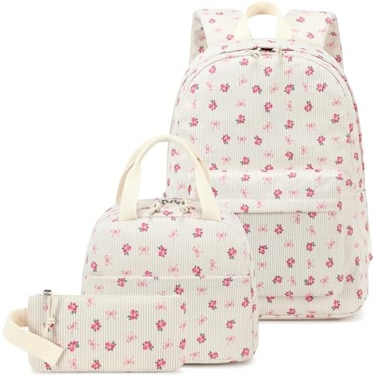 CAMTOP Girls Backpack with Lunch Box Set Cute Bow School Backpack for Kids 3in1 Lightweight Lunch Bag and Pencil Pouch Stylish Bookbag for Elementary School and Travel