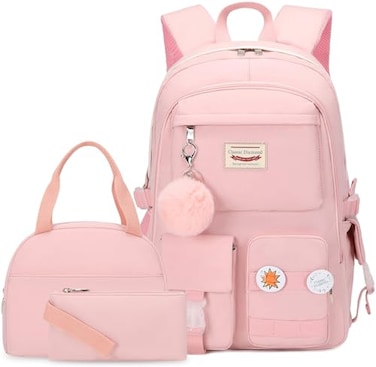 Classic Diamond School Backpack for Girls with Lunch Box Cute Backpacks for Girls Backpack Bookbag Backpacks for Teens Pink