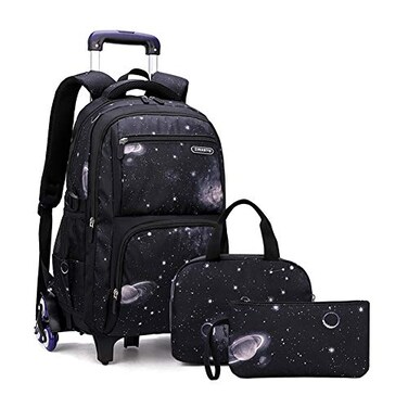 VIDOSCLA Elementary Galaxy Teens Rolling Backpack Kids Boys Luggage with Wheels Trolly BookBag for School6 Wheels