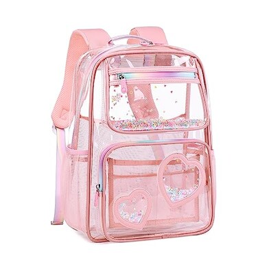 KIDNUO Clear Backpack for GirlsClear Bookbag Heavy Duty Transparent Backpacks for Stadium Events See Through Back Pack for Kindergarten Elementary Middle High School Pink