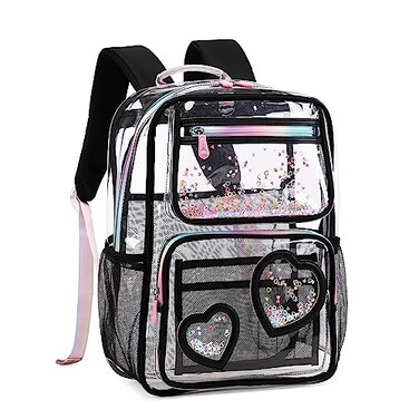 KIDNUO Clear Backpack for GirlsClear Bookbag Heavy Duty Transparent Backpacks for Stadium Events See Through Back Pack for Kindergarten Elementary Middle High School Black