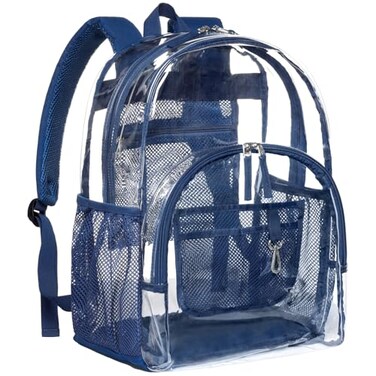 PACKISM Clear Backpack 17 inch Large Clear Backpacks for School Heavy Duty Bookbag Transparent PVC See Through Backpack for College Security Work Blue Age 12