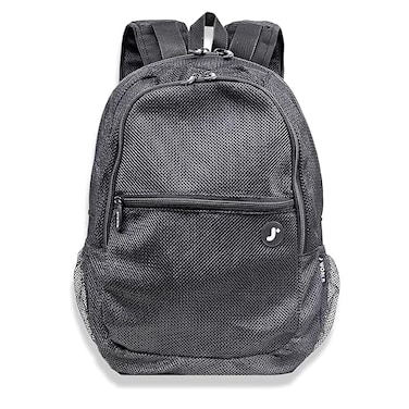 J World New York Mesh Backpack for Adults Transparent SeeThrough BookBag for School Beach Swim Gym Black