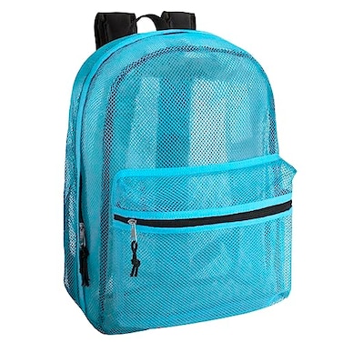 Trail maker Transparent Mesh Backpacks for School Kids Beach Travel Mesh See Through Backpack with Padded Straps Light Blue