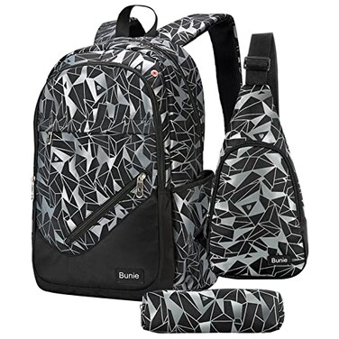 bunie School Backpack for Boys Large Bookbag Boys Backpacks Elementary Middle High School Bags Kids Cool Back Pack Children 7 8 9 10 11 12 13 14 15 16 Years Old Black