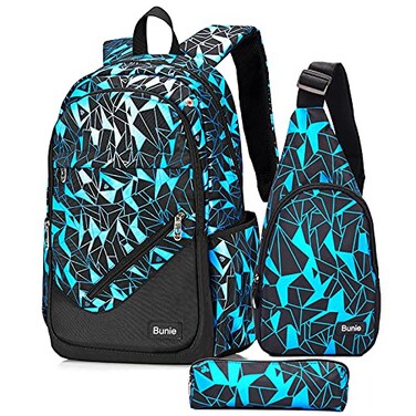 bunie School Backpack for Boys Large Bookbag Boys Backpacks Elementary Middle High School Bags Kids Cool Back Pack Children 7 8 9 10 11 12 13 14 15 16 Years Old Blue