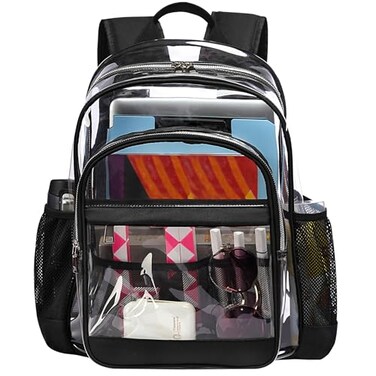 GiMiUiTo Clear BackpackHeavy Duty Clear Bookbag See Through Backpack Large Clear Bag for School College Work Travel SecurityBlack