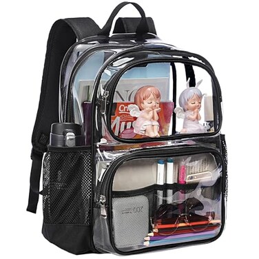 GiMiUiTo Clear Backpack Heavy Duty17 Transparent Bag See Through Backpack for College Work Travel SecurityBlack